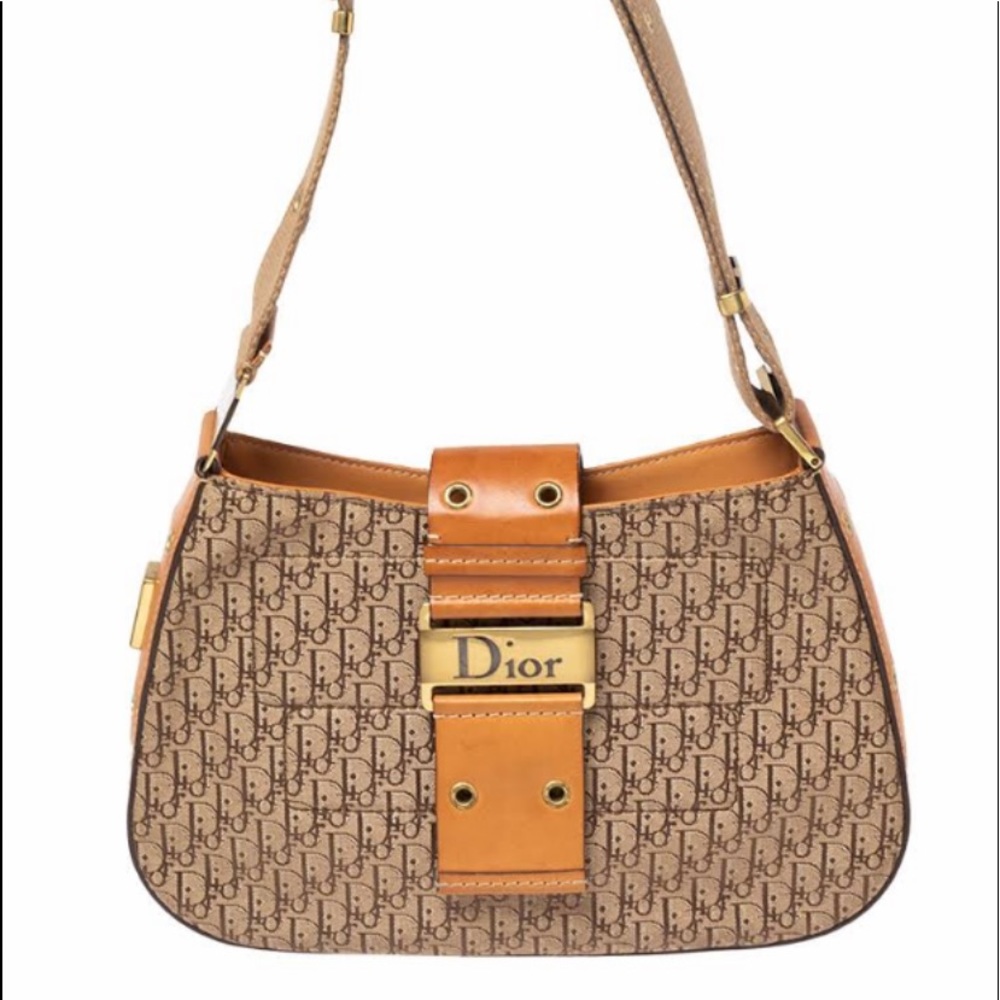 Christian Dior beige oblique canvas and leather street chic shoulder bag